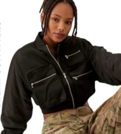 NWT URBAN OUTFITTERS JODIE BLACK CROP BOMBER JACKET SIZE L at Poshmark